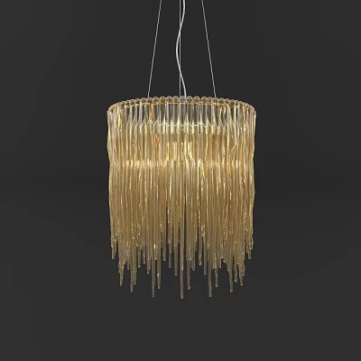 Elegant Golden Crystal Chandelier With Hanging Glass Strands For Modern Decor 3d model