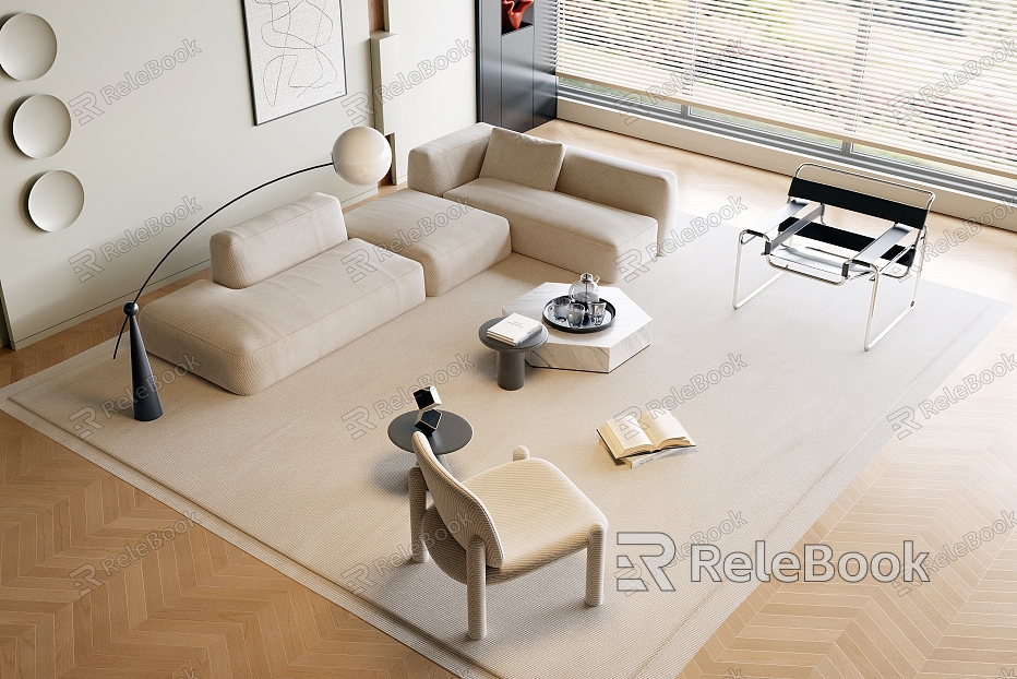 Modern Sofa Coffee Table Combination Cream Sofa Combination model