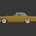Shiny Vintage Yellow Convertible Car With Beige Top And Chrome Accents