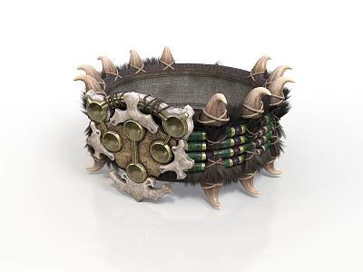 Ornate Decorative Armband With Metal Spikes Circular Plates Colorful Woven Bands And Fur Trim 3d model