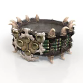 Ornate Decorative Armband With Metal Spikes Circular Plates Colorful Woven Bands And Fur Trim
