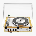 Vintage Vinyl Turntable With Wooden Base Clear Dust Cover And Silver Platter
