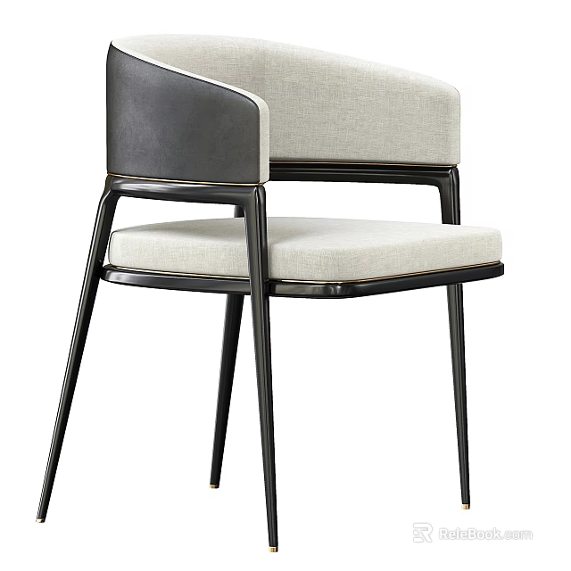 Modern Accent Chair With Beige Fabric Upholstery Black Leather Armrest And Sleek Metal Legs 3d model 