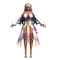 Woman With Golden Headdress Long Hair And Ornate Purple White Outfit In Elegant Fantasy Style