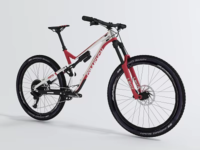 White and Red Mountain Bike With Modern Frame And Large Off Road Wheels 3d model