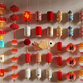 Traditional Chinese Colorful Hanging Lanterns With Various Styles And Lucky Characters