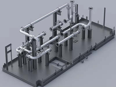Industrial Equipment Metal Pipe System With Structural Supports Platform And Mechanical Components 3d model