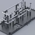 Industrial Equipment Metal Pipe System With Structural Supports Platform And Mechanical Components
