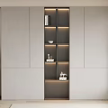 Modern Style Gray Built-in Bookcase With Layered Shelves LED Lighting And Storage