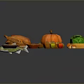 Assorted Fresh Food Items Including Roast Chicken Fish Pumpkin Cabbage Pie And Cheese