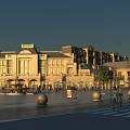 Vibrant Commercial Street Square Featuring Classical Buildings Fountain Street Lamps And Pedestrians