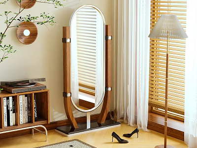 Full Length Mirror With Wooden Frame In Cozy Living Room 3d model