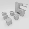 Colorful Wooden Toy Kitchen Set With Small Stoves And Pink Cabinet