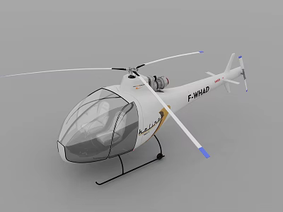 Detailed White Airbus Helicopter With Transparent Cockpit Rotors Black Landing Gear And F-WHUD Marking 3d model
