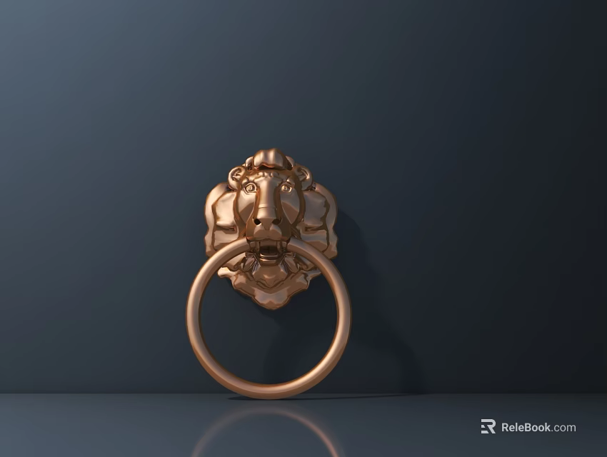 Brass Lion Head Door Handle With Decorative Ring Design For Home Decoration 3d model 