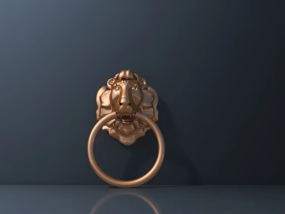 Brass Lion Head Door Handle With Decorative Ring Design For Home Decoration 3d model