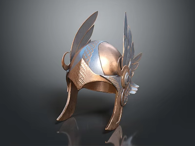 Mythical Style Bronze Metal Helmet With Winged Decorative Details And Vintage Design 3d model