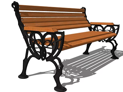 Garden Bench with Wooden Slats and Ornate Black Metal Frame for Outdoor Landscape 3d model
