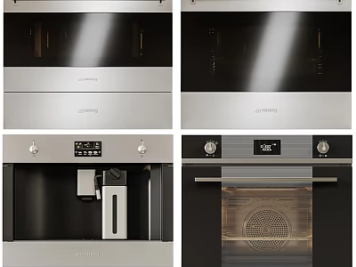 Modern Built In Kitchen Appliances With Digital Display And Stainless Steel Design 3d model