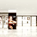 Cosmetics Store Interior With Bright Lighting Display Cabinets Advertising Billboards And Product Shelves