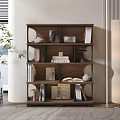 Modern Minimalist Wooden Bookcase With Books Decorative Vases And Table Lamps In Interior Design