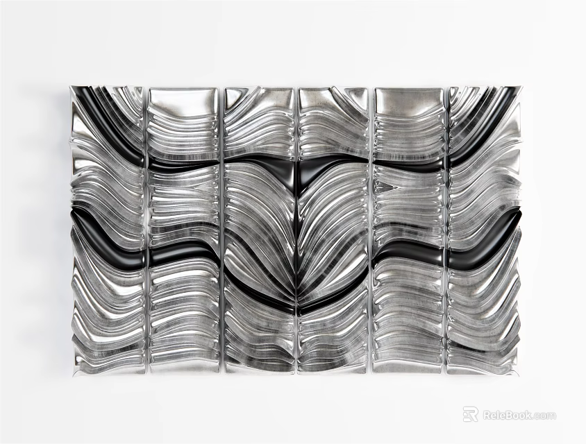 Modern Artistic Wall Decor with Wavy Black Silver Glass Panels for Contemporary Interior 3d model 