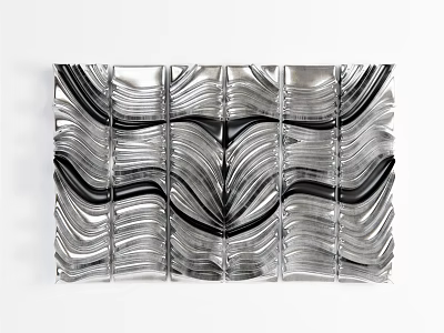 Modern Artistic Wall Decor with Wavy Black Silver Glass Panels for Contemporary Interior 3d model