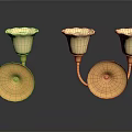 Elegant Golden Candle Holders With White Lampshades And Floral Circular Bases