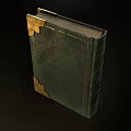Vintage Old Books With Green Worn Covers And Decorative Corners On Gray Background