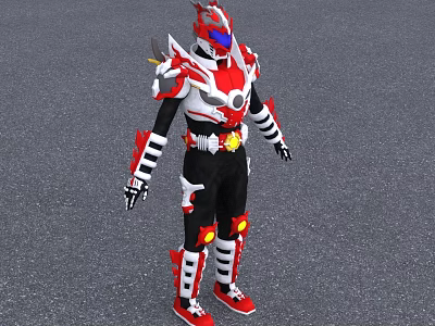 Man in Red White Black Armored Suit with Horned Helmet and Warrior Hero Stance 3d model