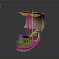 Ancient Wooden Sailing Boat Model With White Sails And Traditional Design
