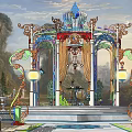 Ornate Pergola With Intricate Decorative Top Columns And Hanging Chandelier