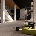 Modern Front Desk Reception Area With White Columns Staircase And Open Layout Design 3d model