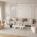 Elegant Modern Living Room Interior With White Sofa Crystal Chandelier And Patterned Rug