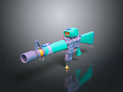 3D Modeled Cartoon Style Weapon With Vibrant Teal Purple Gray Colors Scope And Barrel 3d model