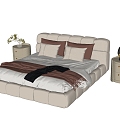 Modern Double Bed Bedstand Bedding 3d model