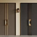 Modern Swing Doors In Brown Black With Perforated Grid Design And Golden Handles