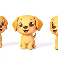 Three Cute Yellow Cartoon Puppy 3D Sculpture Carving With Adorable Expressions