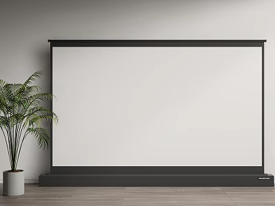 Projection Monitoring Setup With White Screen Black Frame Green Plant On Wooden Floor Gray Wall 3d model