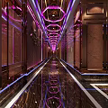 Elegant Elevator Corridor With Purple Lighting Reflective Floor And Decorative Walls 3d model