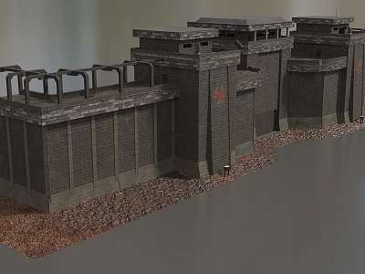 Historic Fortress Building Model With Brick Walls Multi Level Towers And Gravel Ground 3d model