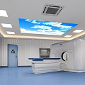 Medical Examination Room With CT Scanner Blue Floor White Walls And Sky Ceiling