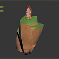 Natural Scene Of Orange Cliff With Green Grass And Small Cottage On Top