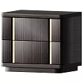 Modern Minimalist Dark Wood Nightstand With Two Drawers And Golden Accents