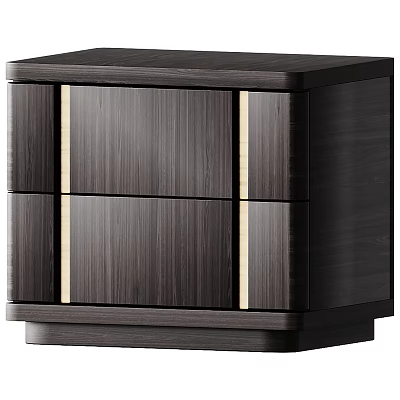Modern Minimalist Dark Wood Nightstand With Two Drawers And Golden Accents 3d model