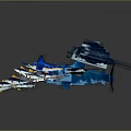 Blue Shark With Crystal Like Texture And Small Fish Floating In Group 3d model