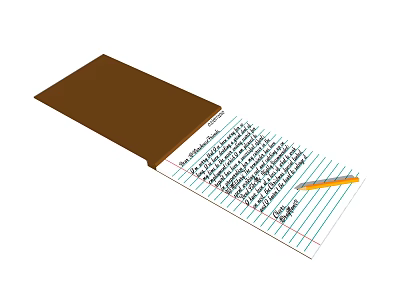 Open Notebook With Brown Cover Featuring Handwritten Notes And Yellow Pencil 3d model