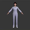 Woman in Blue and White Striped Pajamas with Arms Outstretched Against Black Background