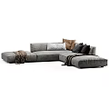 Modern Gray Sectional Sofa Set With Plush Pillows And Knitted Throws 3d model