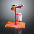 Manual Hardware Tool With Red Stand Black Wheel White Container And Wooden Base